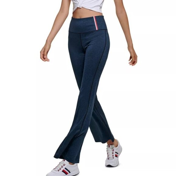 TOMMY HILFIGER SPORT Yoga Pants High Rise Flared BLUE size M Athletic Athleisure - Picture 3 of 9